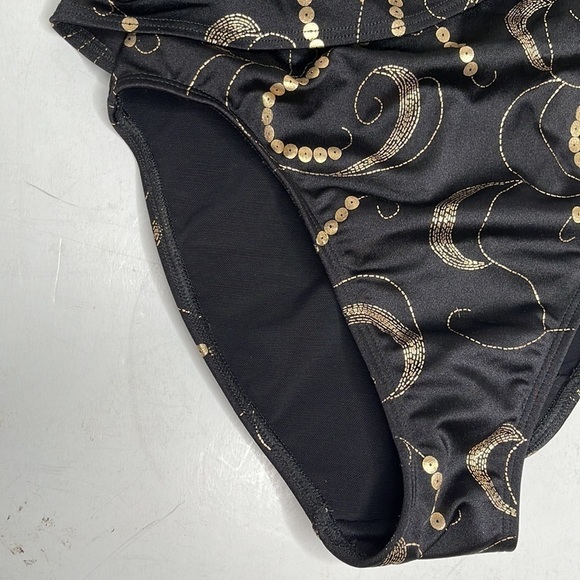 SHAPE FX One Piece Swimsuit Black and Gold Crossover with Gold Buckle Size 4 - Picture 5 of 12
